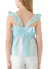 Girls 7-16 Bow Back Seersucker Top