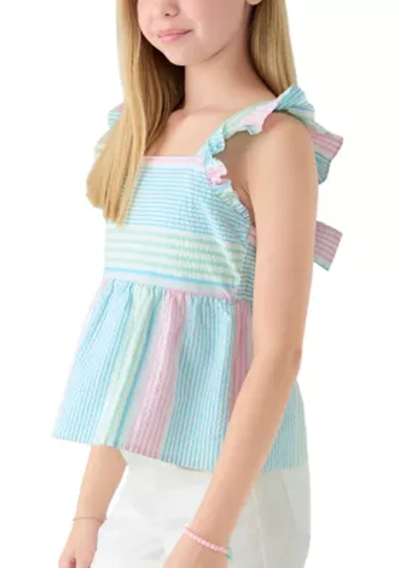 Girls 7-16 Bow Back Seersucker Top