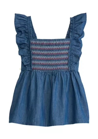 Girls 4-6x Sleeveless Smocked Babydoll Top