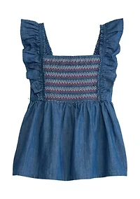 Girls 4-6x Sleeveless Smocked Babydoll Top