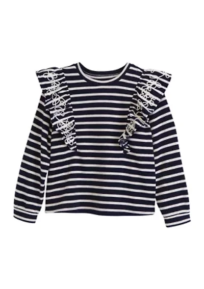 Girls 4-6x Long Sleeve Ruffle Front Yarn Dyed Sweatshirt