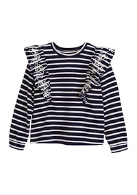 Girls 4-6x Long Sleeve Ruffle Front Yarn Dyed Sweatshirt