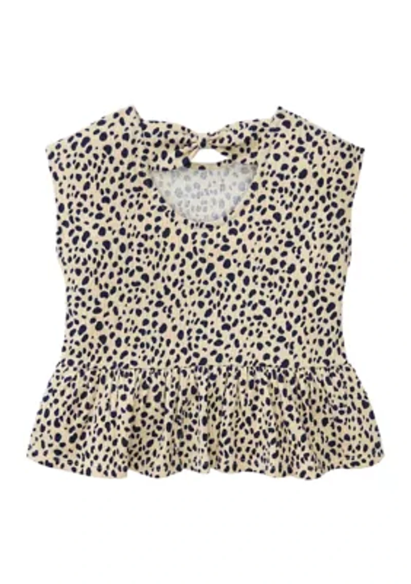 Girls 4-6x Crinkle Knit Bow Back Printed Top