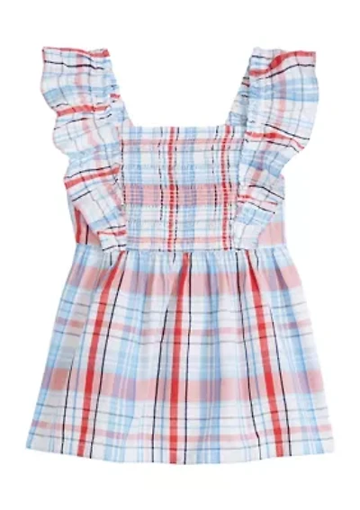 Girls 4-6x Smocked Flutter Sleeve Top