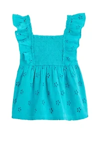 Girls 4-6x Eyelet Smocked Flutter Top