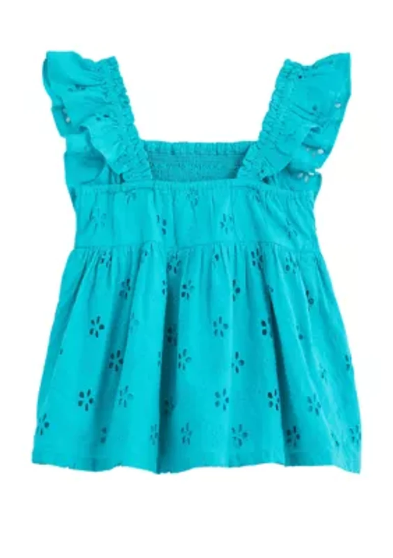 Girls 4-6x Eyelet Smocked Flutter Top