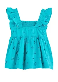 Girls 4-6x Eyelet Smocked Flutter Top
