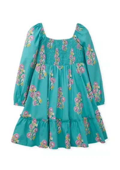 Girls 4-6x Long Sleeve Smocked Printed Dress