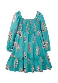 Girls 4-6x Long Sleeve Smocked Printed Dress