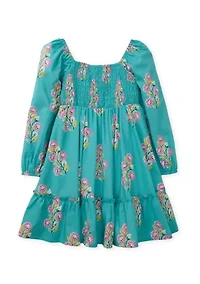 Girls 4-6x Long Sleeve Smocked Printed Dress