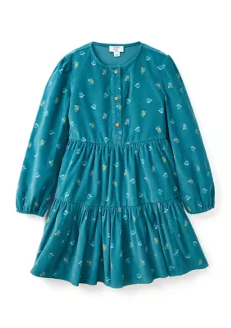 Girls 4-6X Long Sleeve Corduroy Printed Dress