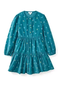 Girls 4-6X Long Sleeve Corduroy Printed Dress