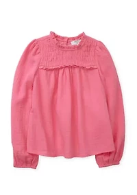 Girls 4-6x Long Sleeve Ruffle Neck Top