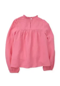 Girls 4-6x Long Sleeve Ruffle Neck Top