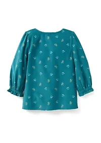 Girls 4-6x Long Sleeve Corduroy Printed Top