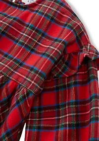 Girls 4-6x Long Sleeve Ruffle Shoulder Plaid Yarn Dye Top