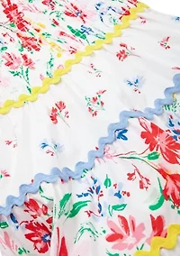 Girls 4-6x Bow Strap Pattern Mix Dress