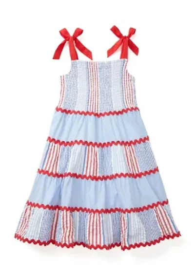 Girls 4-6x Bow Strap Pattern Mix Dress