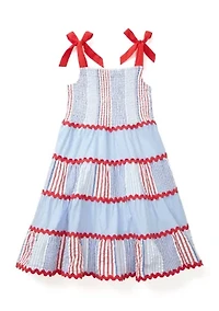 Girls 4-6x Bow Strap Pattern Mix Dress