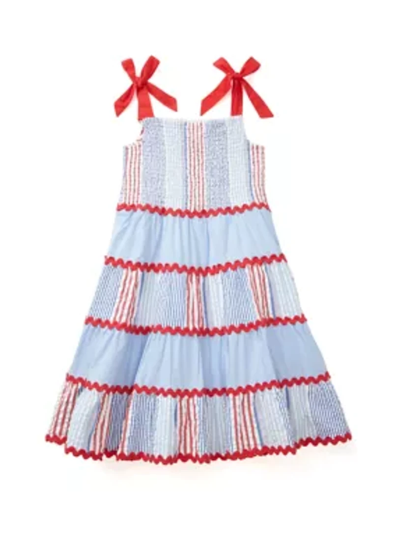 Girls 4-6x Bow Strap Pattern Mix Dress