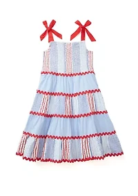 Girls 4-6x Bow Strap Pattern Mix Dress