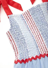Girls 4-6x Bow Strap Pattern Mix Dress
