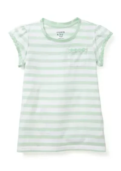 Girls 4-6x Daisy Trim Pocket T-Shirt