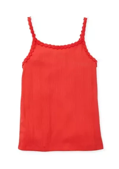 Girls 4-6x Sleeveless Ribbed Daisy Trim Tank