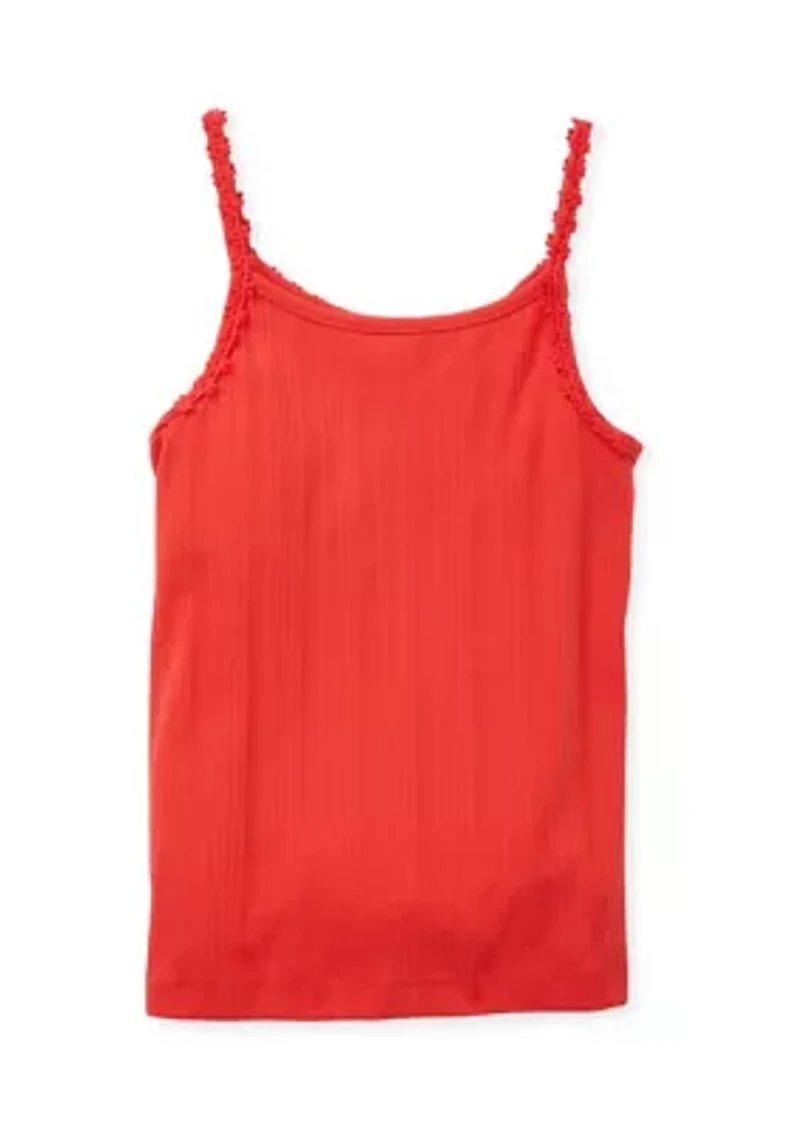 Girls 4-6x Sleeveless Ribbed Daisy Trim Tank