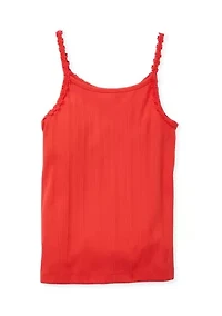 Girls 4-6x Sleeveless Ribbed Daisy Trim Tank