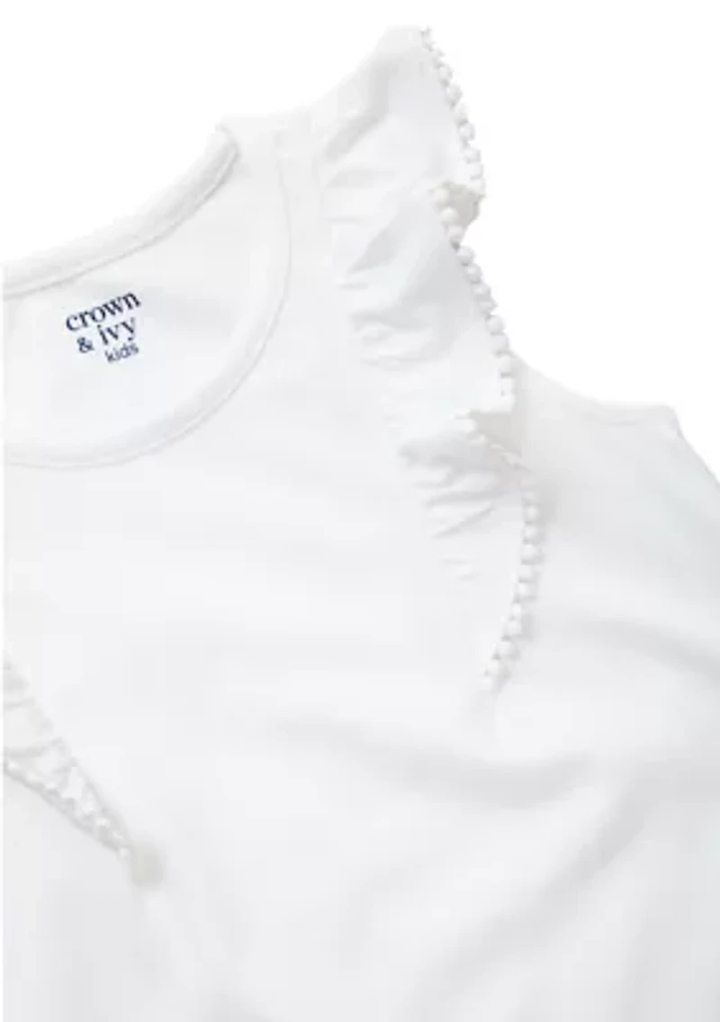 Girls 4-6x Pom Ruffle Trim Tank Top