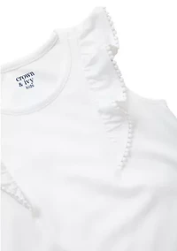 Girls 4-6x Pom Ruffle Trim Tank Top