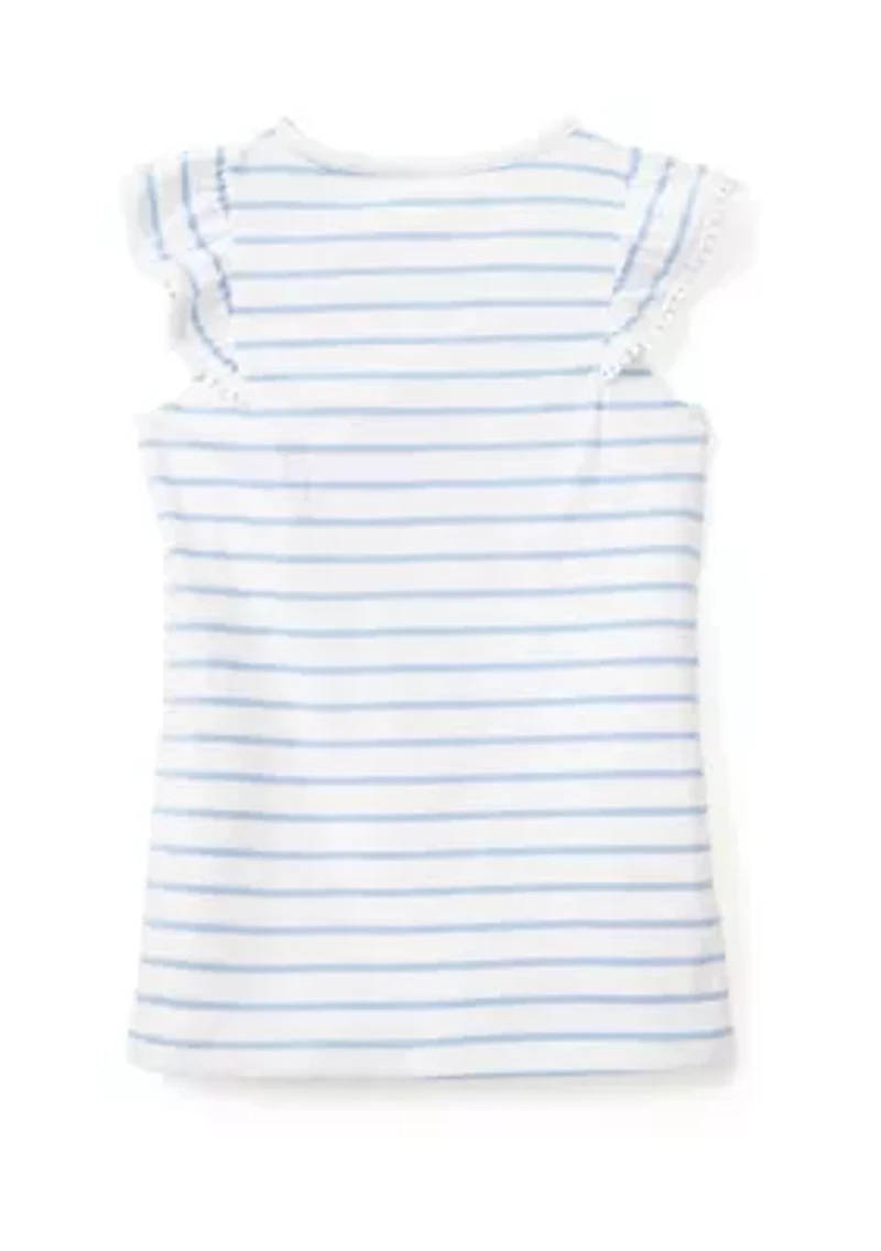 Girls 4-6x Pom Trim Ruffle Yarn Dyed Tank Top