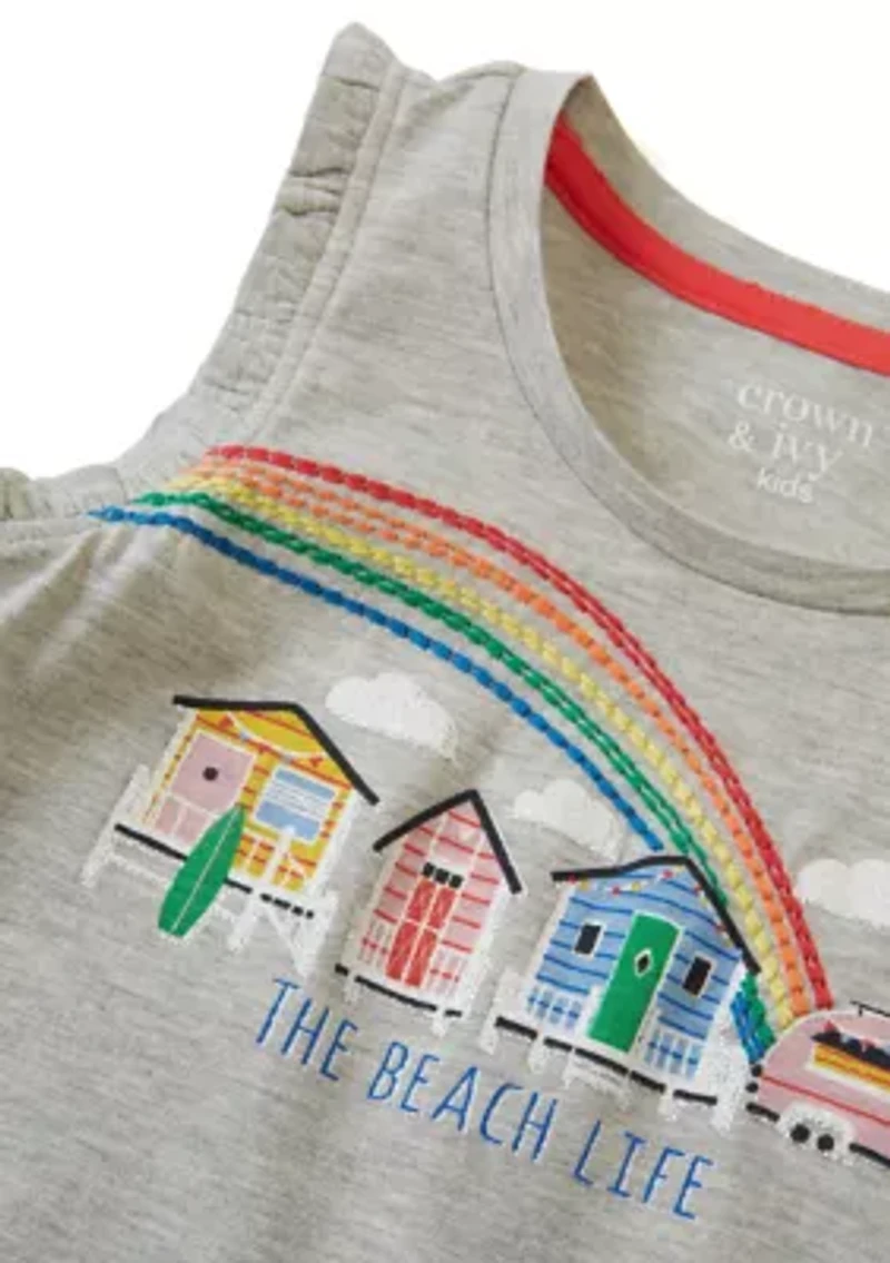 Girls 4-6x Ruffle Trim Graphic Tank Top