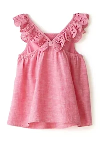 Girls 4-6x Linen Eyelet Flutter Tank Top