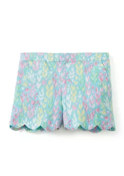 Girls 4-6 Pull On Scallop Twill Printed Shorts