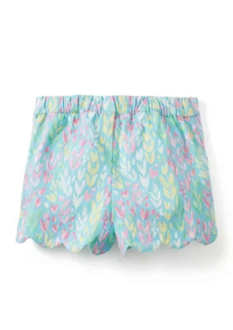 Girls 4-6 Pull On Scallop Twill Printed Shorts