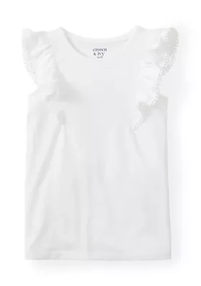 Girls 4-6x Ruffle Pom-Pom Sleeve Tank Top