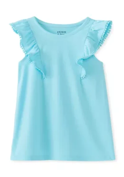 Girls 4-6x Ruffle Pom-Pom Sleeve Tank Top