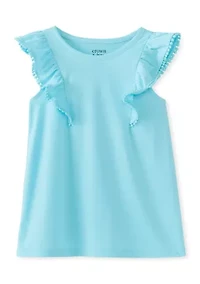 Girls 4-6x Ruffle Pom-Pom Sleeve Tank Top