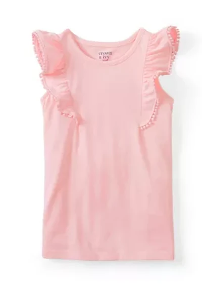 Girls 4-6x Ruffle Pom-Pom Sleeve Tank Top