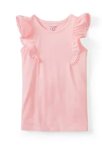 Girls 4-6x Ruffle Pom-Pom Sleeve Tank Top