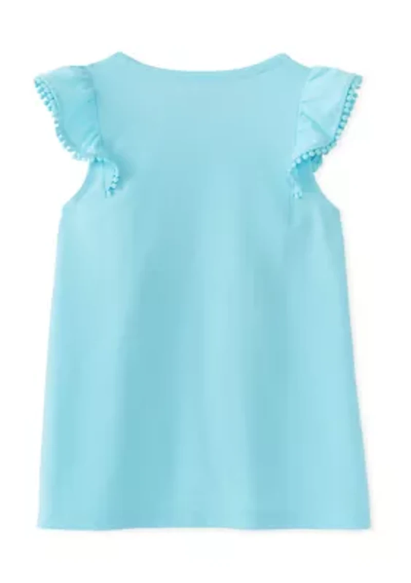 Girls 4-6x Ruffle Pom-Pom Sleeve Tank Top