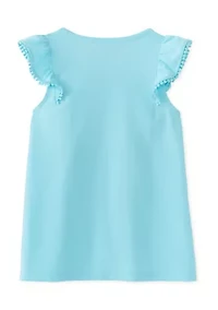 Girls 4-6x Ruffle Pom-Pom Sleeve Tank Top