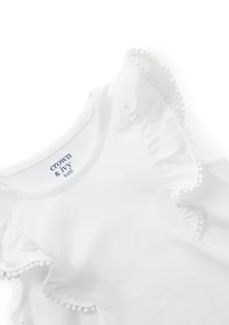 Girls 4-6x Ruffle Pom-Pom Sleeve Tank Top