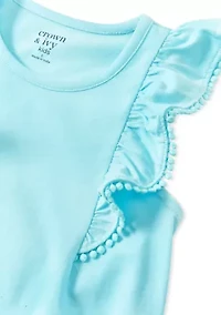 Girls 4-6x Ruffle Pom-Pom Sleeve Tank Top