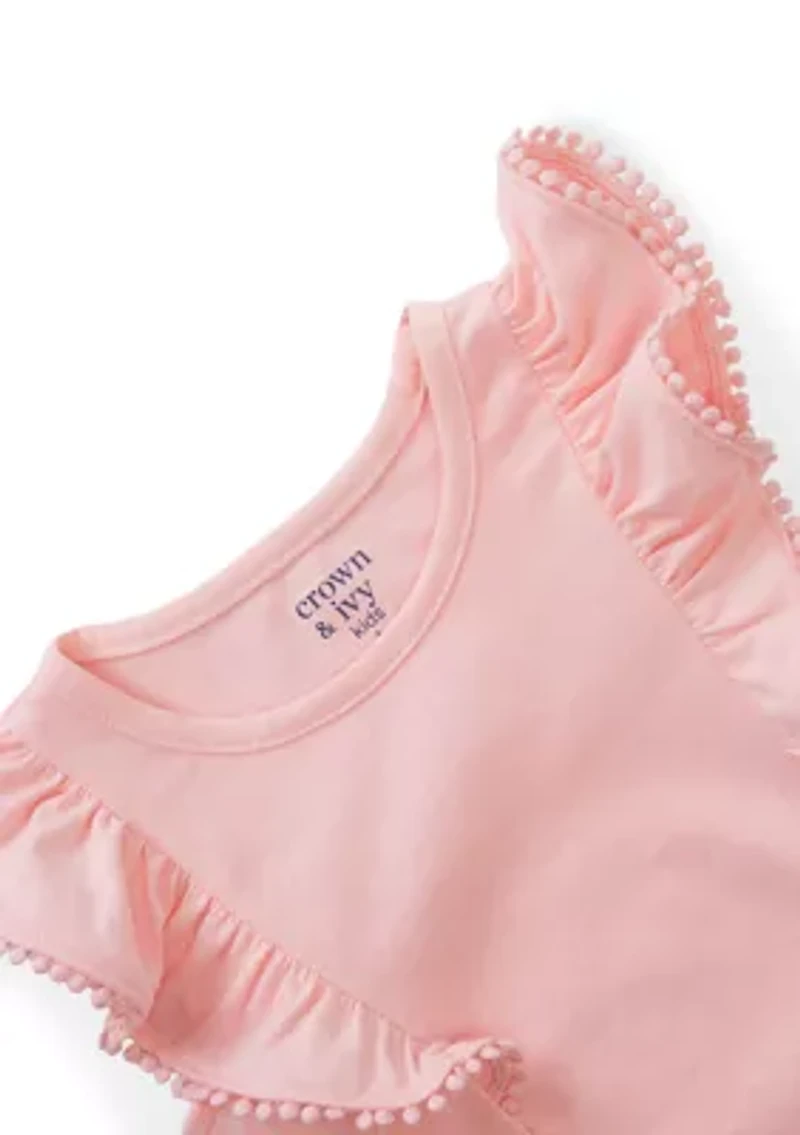 Girls 4-6x Ruffle Pom-Pom Sleeve Tank Top