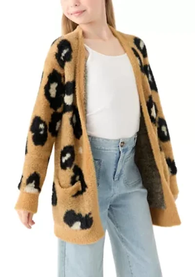 Girls 7-16 Animal Print Long Cardigan
