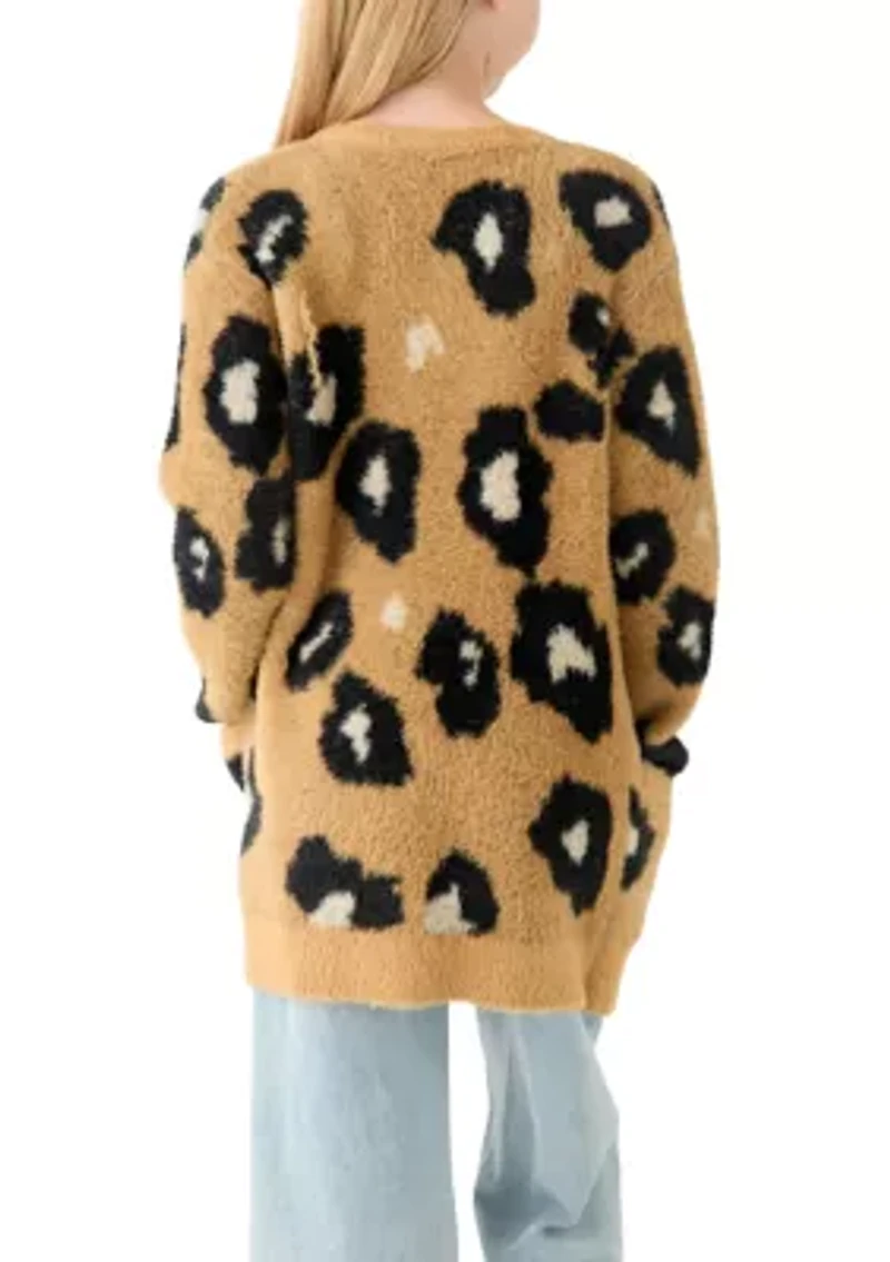 Girls 7-16 Animal Print Long Cardigan