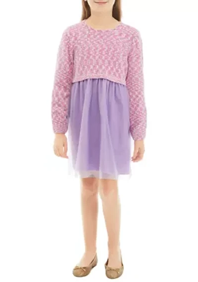 Girls 7-16 2Fer Sweater Dress with Tulle Skirt